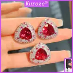 KUROZE 復古幾何胖三角紅鑽耳釘 PIGEONS-BLOOD RUBY RING 彩色寶石耳環套裝