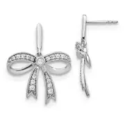 14k White Gold Real Diamond Bow Post Earrings