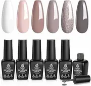 beetles Gel Polish Gel Nail Polish Kit, 6 Colors Nude Gel Polish Pink White Beige Grey Gel Polish Brown Gel Nail Polish Elegant Nail Art Manicure Kit Soak Uv Gel Women Set Nude Nail Polsh