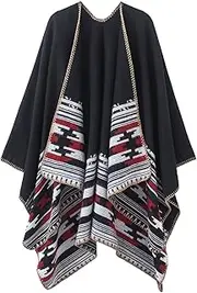 [Urban CoCo] Women's Color Block Shawl Wrap Open Front Poncho Cape