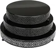 enttgo 3 Piece Cake Stands Set 16'' 14'' 12'' Round Metal Cake Stands Cupcake Stand Riser Pastry Candy Display Plate for Dessert Table Wedding Event Birthday Anniversary Party (Black)