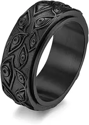 [FUTPLOR] Stainless Steel Eye of God Rotating Band Ring Fidget Rings Anxiety Ring for Stress Relieving Evil Eye Spinning Jewelry for Men