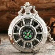 Steampunk Compass Quartz Pocket Watch Necklace Pendant Chain Watch Unisex Gifts
