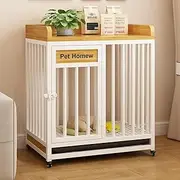 Medium Dog Crate,Furniture Dog Crate,Decorative Pet House Coffee Table,Indoor Dog Crate with Tray+Universal Wheels,Thickened Steel Frame,Easy Installation,Suitable for Indoors(White,80cm/31.5in)