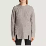 NWT Allsaints Womens Sweater Gray Klash Crew Tunic Wool Chunky Pullover M Medium