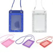 Multi Colors Two Windows Rhinestone Vertical ID Badge Holder with Neck Lanyard