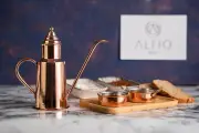 Handmade Solid Copper Oil Dispenser + Oil Dipping Plate Set | Copper Oil Cruet