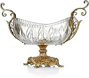 Fruit and Produce Storage Basket Fruit Bowl Chinese Retro Crystal Transparent Decorative Fruit Plate Large Glass Candy Bowl Copper Base Fruit Dish Candy Bowl Suitable for Kitchen Counters