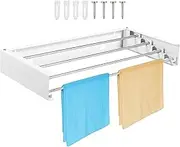 Clothes Airer Wall Mounted 50 cm Wall Clothes Airer Extendable with 4 Rails Clothes Rail Towel Holder Foldable Space Saving Strong Load Capacity 50 x 25 x 7 cm