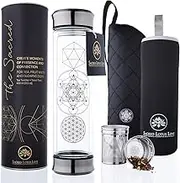The Sacred Glass Tumbler with Infuser + Strainer for Loose Leaf or Ice Tea. Cold Brew Coffee Mug or Fruit Water Travel Bottle. 14oz. Free Sleeve. Beautifully Packaged.