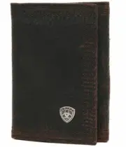 Ariat Performance Work Mens Leather Tri-Fold Wallet (Dark Brown)