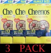 3x CHEERIOS FAMILY SIZE Heart Healthy with Whole Grain Oats Cereal 18 Oz 3 PACK