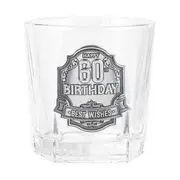 60th Badge Whisky Drinking Glass Scotch/Bourbon Cup Birthday Gift Clear 260ml