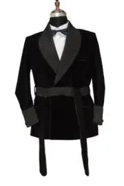 Men Smoking Jacket Elegant Luxury Designer Black & black Belted Party Blazer UK