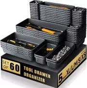[60 PCS Upgraded] Tool Box Organizer Tray, Toolbox Desk Drawer Organizer, Tool