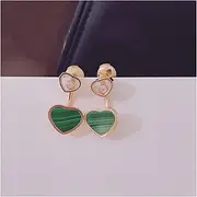 Ear Studs European Jewelry Ladies Earrings Rose Gold Happy Heart Ear pin Flower Mother Pearl Ear Stud (Size : Green)