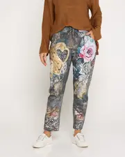 Everlee Cotton Pants - Gold Floral Collage