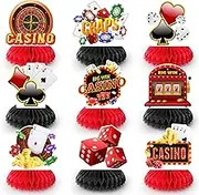 Casino Honeycomb Centerpieces, 9 Pcs Casino Theme Honeycomb Centerpieces & Casino Centerpiece Table Decorations for Casino Party Decorations & Las Vegas Party Decorations