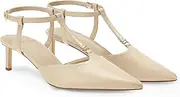 [Coutgo] Womens Kitten Heels T Strap Closed Pointed Toe Pumps Low Heel Ankle Strap Comfortable Dress Shoes