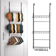 Over Door Hat Rack - 3 Tier Wall Mounted Hat Holder with 16 Hooks and 10 Mova...