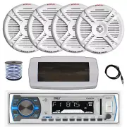 Pyle Bluetooth Marine Radio, Cover, Antenna,Wire, 4x 7.7" 280 Watt White Speaker