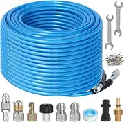 30M/100FT 400Bar 5800PSI High Pressure Washer Hose Kit Compatible with Karcher K2-K7 Bosch Lavor Nilifisk Series Pressure Washer, Extension Hose Drain Includes 4 Adapters & 4 Nozzles, Kink Resistant