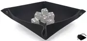 (6) Glitter Transparent Clear Dice w/Pouch + Dice Rolling Tray Black Felt Mat