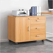 Wooden file cabinet with lock and wheels for office storage, vertical design landing side cabinet with secure lock to organize documents efficiently