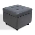 Leather Storage Ottoman Bench Foot Rest Stool Grey Cube For Bedroom Living Room