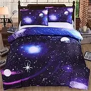 Galaxy Duvet Cover Set Reversible Sky Universe Moon Printed Bedding Quilt Cover for Bedding Decro, Ultra Soft Microfiber Duvet Cover (3Pcs, Double Size)