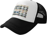 [MDATT] Blue Beige Square Pattern Mesh Baseball Cap Adjustable Twill Bulk with Ponytail Hole Washed Dad Hat for Men Women
