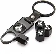 Black Car Wheel Tire Valve Caps Tyre Stem Air Caps Keychain Styling for Mitsubishi
