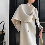 Scarf Neck Plain Midi Button Tie Front Coat Off-White - M