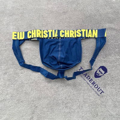 Andrew Christian men navy blue happy Jock strap jockstraps underwear size M L