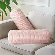AELS Corduroy Striped Cylinder Pillows, 8" x 24" Decorative Bolster Pillows with Removable Washable Cover and Insert, Body Pillow for Couch and Bed, Living Room Bedroom Nursery Decor, Pink