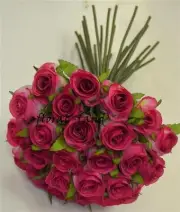 SILK FLOWER WEDDING BOUQUET HOT PINK PRE MADE ROSE BOUQUETS FLOWERS FAKE FLOWER