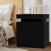 Artiss Bedside Table Black with 2 Drawers and Lift Up Storage Nightstand, Bedroom Living Room Home Furniture, Bed End Side Cabinet Narrow Space Organiser Unit