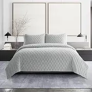 Vera Wang - King Quilt Set, Luxurious Velvet Bedding with Matching Shams, Lightweight Home Decor (Diamond Velvet Silver, King) Grey