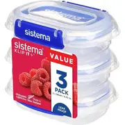 3 Piece Sistema KLIP IT PLUS Food Storage Containers - 180 ml - Airtight Containers Set - Leak-Proof Seal - Easy Locking Clips - BPA-Free