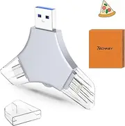 USB 3.0 Flash Drive 64gb for iPhone, 3in1 External Memory Picture Keeper Storage Stick for Photo/Video/Data Saver/Backup, V9.67High Speed Thumb Drives for iPhone/iPad/Android/PC - Worn Gray