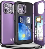 [TORU] CX Slim for iPhone 14 Pro Max Case Wallet | Protective Shockproof Heavy Duty Cover with Hidden Card Holder & Card Slot | Mirror & Wrist Strap Included - Purple