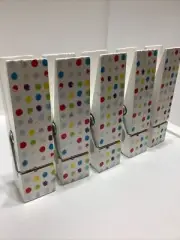 WOOD- JUMBO CLOTHESPIN-POLKA DOT PAINTED 4" 1/2 X 1"1/2 Set Of 5 CLOTHESPINS.