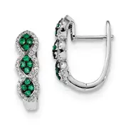 14k White Gold Real Diamond and Emerald Earrings