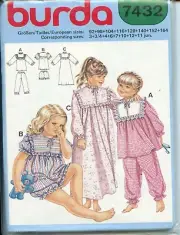 Burda Sewing Pattern 7432 Girl's Romper, PJ's Nightgown Sizes 3 - 11 Sealed