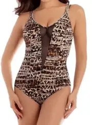 MIRACLESUIT $166 PLUNGE SEXY WILD MIRACLE SWIM SUIT U/W BATHING SWIMMING COSTUME