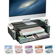2 Tier Computer Monitor Stands with Drawer and 2 Pencil Holder, Metal Monitor...