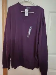 NWT Men's Warehouse Sweater Men's Deep Purple Merino Wool V Neck Pullover 4XL