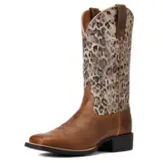 Ariat Ladies Round Up Square Toe Western Boots Pearl Brown/Leopard #10040363
