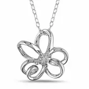 Natural Diamond Accent Open Flower Pendant in Sterling Silver