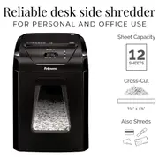 Fellowes Powershred 12C Cross-Cut Paper Shredder 19L Bin Safety Lock